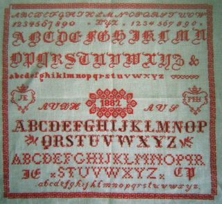 Rare Cross Stitch Chart Pattern Dutch Red Alphabet Sampler Kunst & Vliegwerk