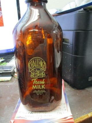 Vintage Rare Dark Brown/amber Glass Half Gallon Milk Bottle Challenge Dairy