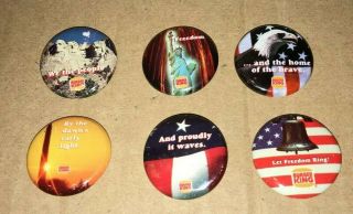 Set Of (6) Patriotic Burger King Pinback Button Pins - Americana Pins Rare