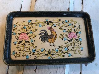 Vintage Isco Hand Painted Paper Mache Rooster Tray Antique Shabby Chic Chicken