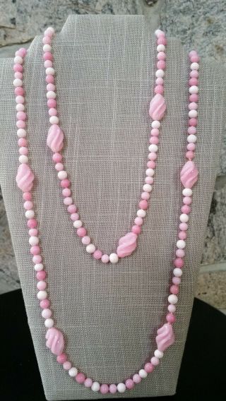 Vintage Antique Art Deco Necklace Powder Puff Pink Art Glass Beads 56 "