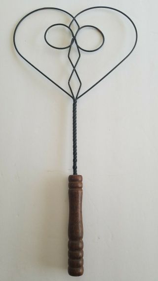Vintage Metal Heart Shaped Carpet Beater With Wooden Handle