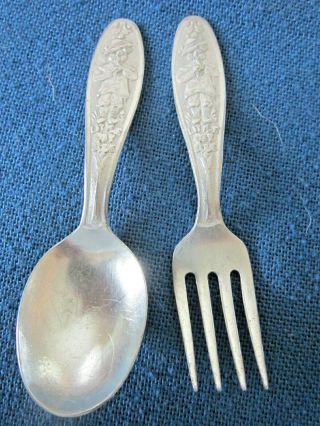 Cute Vintage Little Boy Blue With Horn 4 " Baby/youth Spoon Fork Set Standard
