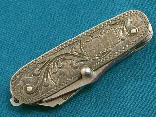 ANTIQUE ORIENTAL JAPANESE ENGRAVED STERLING SILVER POCKET WATCH FOB KNIFE KNIVES 3