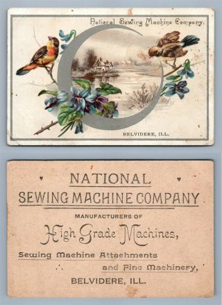 Victorian Trade Card National Sewing Machine Company Belvidere Il Antique
