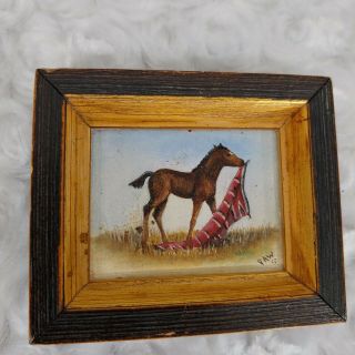 Vintage Miniture Painting Horse Pony With Blanket Signed Patti Walker 1991