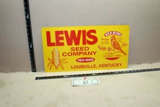 RARE 1950s LEWIS SEED COMPANY TIN PAINTED SIGN CORN FARM KENTUCKY GAS OIL BIRD 2