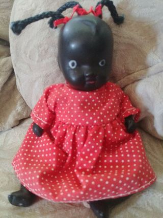 Vtg Antique Black Americana 4 " Bisque Porcelain String Jointed Baby Doll