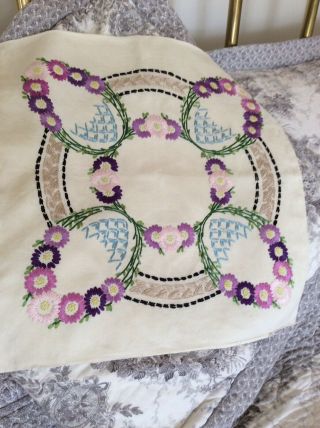 ☘️ Antique Irish Linen Hand Embroidered Large Pillow Case Cushion Cover ☘️