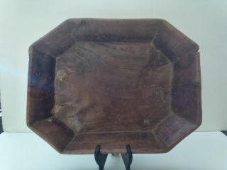 Antique Primitive Hand Carved Wood Dough Bowl,  Serving Platter 14 " By 11 "