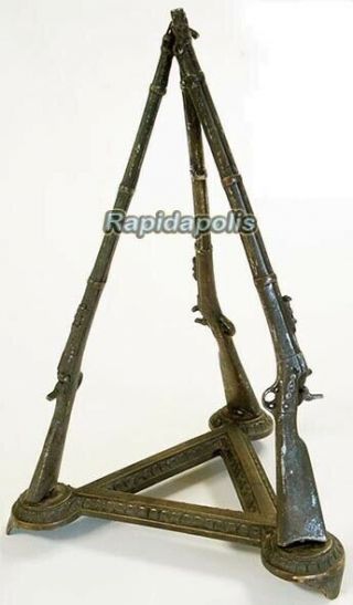 3 Antique Stacked Remington Rolling Block Rifles Desk Set In Bronzed Metal