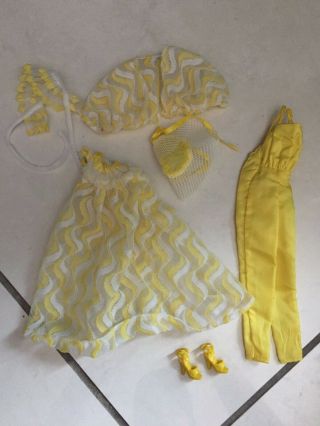 Vintage Barbie Outfit 2598 Pretty Changes Yellow Jumpsuit Skirt Hat Shoes More