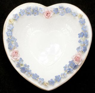 Antique Vintage German Von Schierholz Porcelain Heart Dish Flowers 1907 - 1927