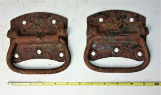 2 Antique Vintage Cast Iron Large Door Drop Handle Pull Heavy Duty Rusty Patina