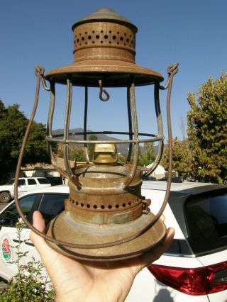Ct Ham Brass Top Bell Bottom Railroad Lantern - Rare 6 " Cage Version