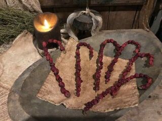 Primitive Dried Cranberry Candy Canes And Dried Cranberry Garland