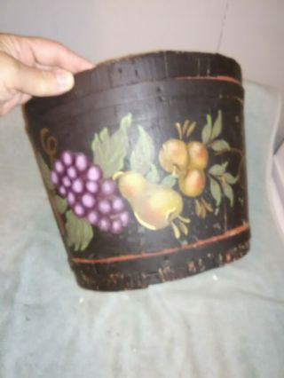Antique Real Old Wooden Bucket With Artist Signed Painting All Around The Outsid