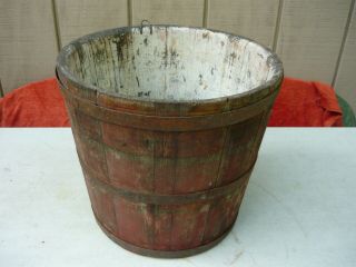 Primitive Wooden Sap/ Maple Syrup Bucket Old Red Paint