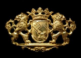 Rare Vintage 2 - 3/4 " Signed Miriam Haskell Goldtone Royal Crest Shield Brooch A61