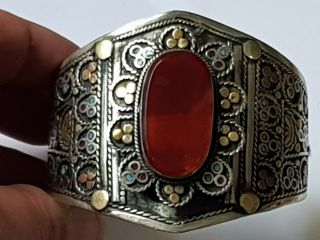Fantastic Huge Extremely Rare Madieval Silver Bracelet Rare Carnilian Stone 59gr
