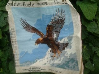 Vintage Woolwork Of A Golden Eagle Measures 14 X 14.  5 Inches.  All.
