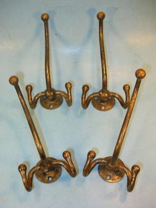 1.  Vintage Set Of 4 Solid Brass 3 - Hook Hall - Tree Coat Rack Hooks