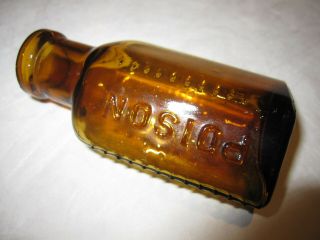 Antique Unknown Maker Ambered Colored Poison Bottle In 3 5/8 "