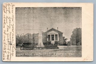 Edgefield Sc Court House & Monument Antique Postcard W/ Cork Cancel