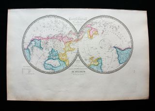 1850/70 Ca.  Brue & Levasseur - Big Folio World Map Under The Polar Projection.