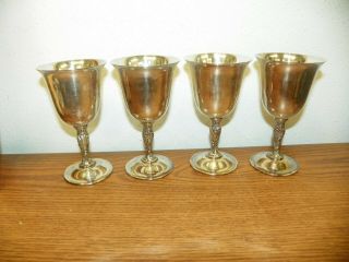Set Of 4 Vintage Silverplate Goblets International Silver Co Ornate Wine Glasses