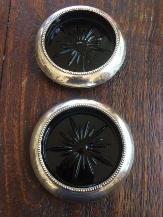 Frank M Whiting Sterling Silver Rimmed Coaster With Black Glass