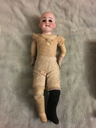 Antique 17 " Leather Body Doll With Porcelain Head & Hands