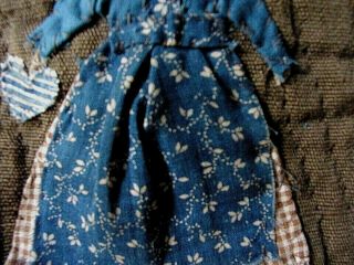 Primitive doll mat made from antique quilt and early antique blue calico 2