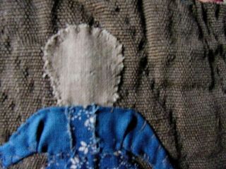 Primitive doll mat made from antique quilt and early antique blue calico 3