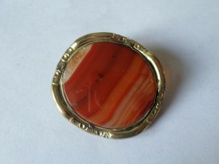 Antique Late 19th Or Early Edwardian Orange Banded Agate Brooch