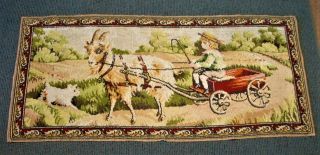 Vintage Antique Victorian Dog Child Goat Cart Tapestry Rug Carpet 57 " X27 "