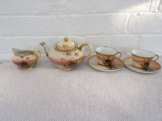 Vintage Shofu Japanese Teapot,  Creamer 2 Cups & Saucers