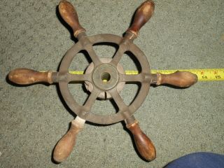 Vintage Metal and Wood Ship ' s Steering Wheel Boat Nautical 3