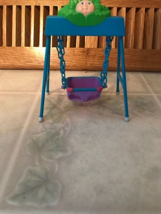 Cabbage Patch Kid & Baby Swing 1984 Vtg.  Plastic Blue Tiny Dollhouse Furniture