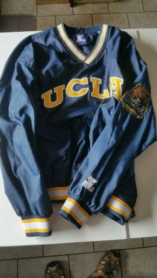 Rare Vintage 90s Ucla Bruins Starter Nylon Blue Sewn Bear Pullover Jacket L