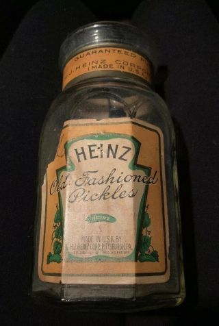 Vintage Early 1900s Hj Heinz 57 Pickles Glass Jar Bottle W/ Label Rare Antique
