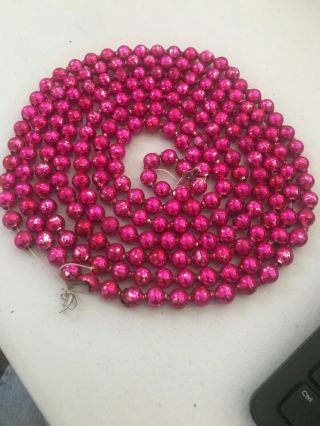 111” Antique Sweet Christmas Pink Mercury Glass Garland 3/8” Beads