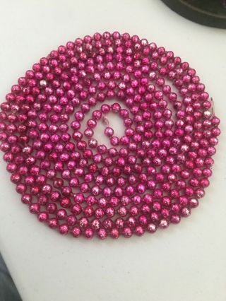 177” Antique Sweet Christmas Pink Mercury Glass Garland 3/8” Beads 14 1/2 Feet