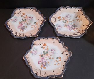 Antique Victorian Hand Painted Floral Plates X 3 1890 