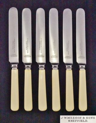 6 Heavy Vintage J.  W Meeson & Sons Faux Bone Handle Sheffield 8 " Dessert Knives