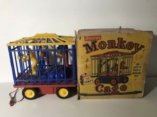 Rare 1940’s Nosco Monkey Cage With Music Box/ Jumping Monkeys With Box