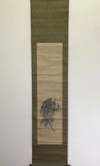 Japanese Hanging Scroll Kakejiku Raccoon Shade Hand Paint Paper Antique F174