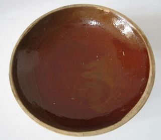 Antique Primitive Stoneware Pie Plate Red Glaze