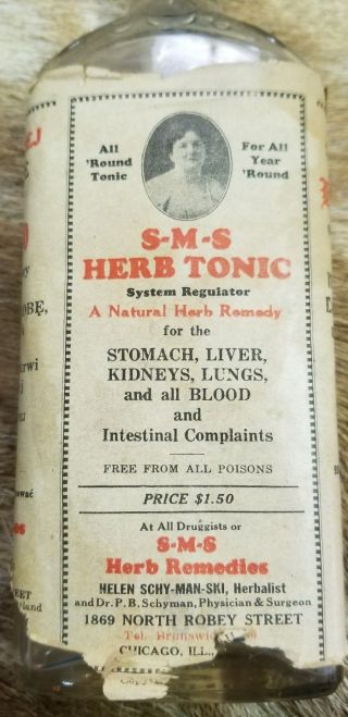 Rare Herb Tonic Medicine Bottle Glass 1928 Antique Vintage Doctor Medical Nurse
