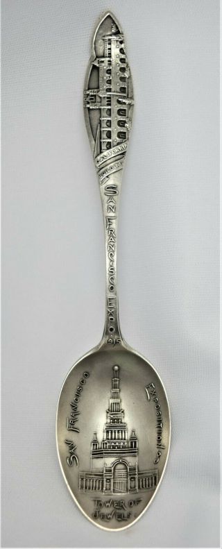 Vintage 1915 San Francisco Ca Exposition Sterling Silver Souvenir Spoon 5 1/2 "